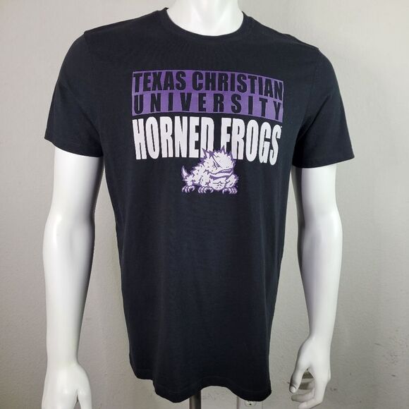 Team 47 Black Cotton and Polyester Blend TCU‎ Horned Frogs T-Shirt Size L - Picture 1 of 8